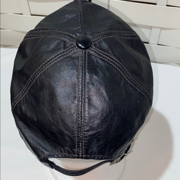 Vintage Harley-Davidson Black Leather Hat Cap with Orange Logo - Picture 4 of 7